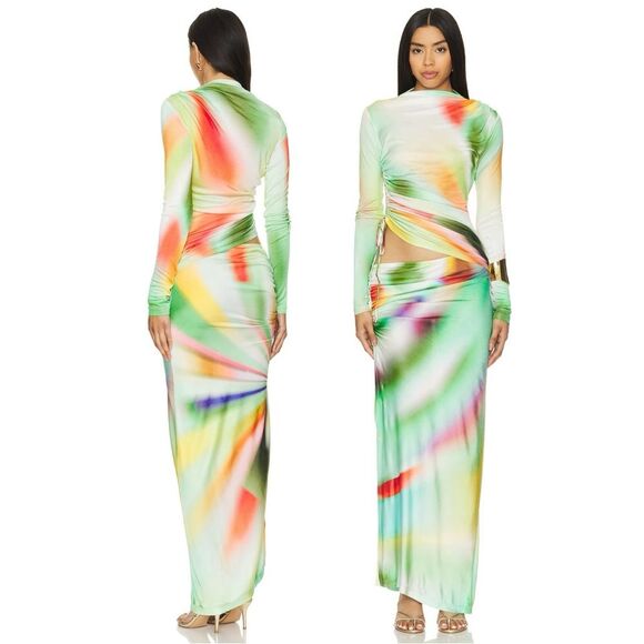 Dresses & Skirts - NWT Siedres Maxi Dress Arni Rainbow Tie Dye Abstract Long Sleeve Cutout size S